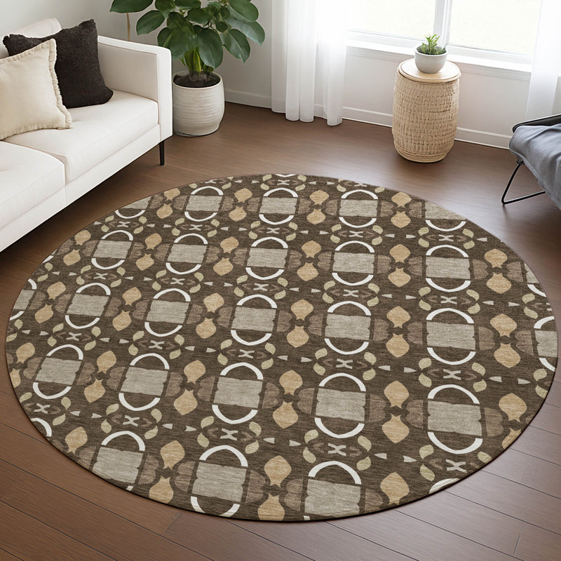 Machine Washable Indoor/Outdoor Chantille ACN2920 Striped Rug, Chocolate, 8' Round
