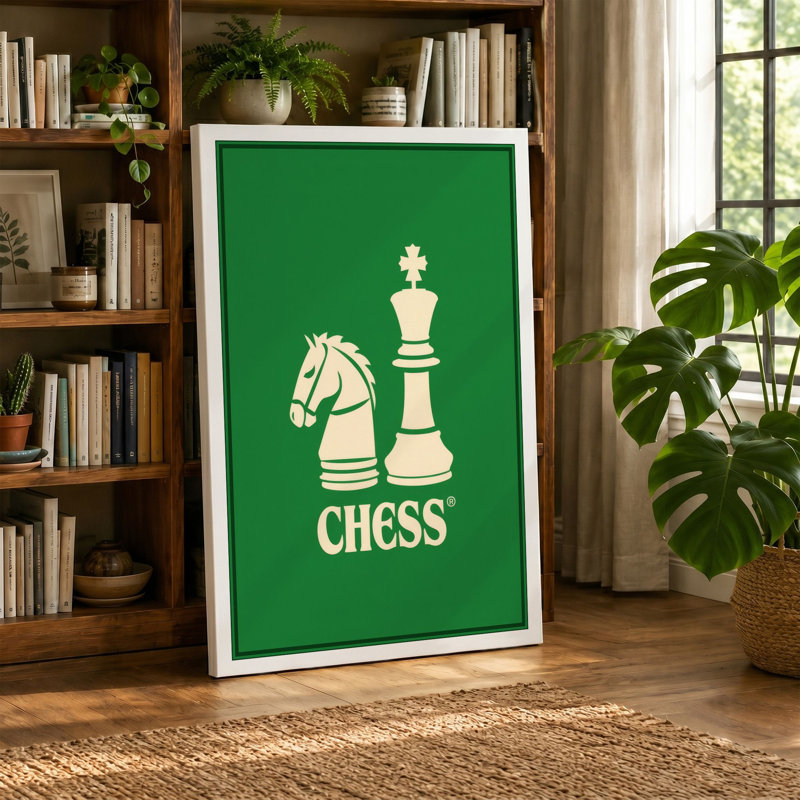 Chess in Green Geometric - Wrapped Canvas, Cream Border, 24x16 - 61.0 x 40.6 cm