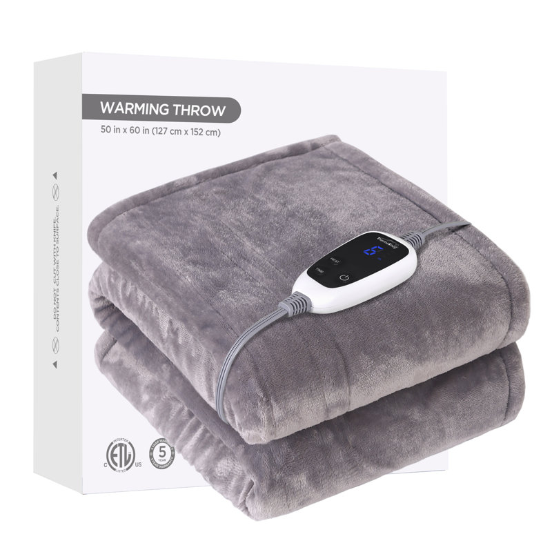 Electrically Heated Throw Blanket, Throw, Light Gray
