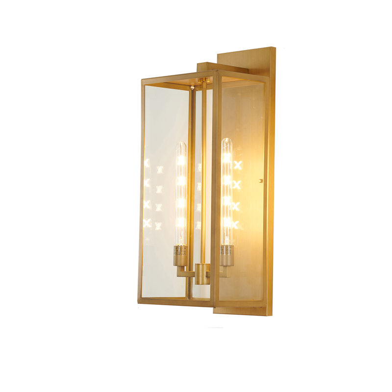 Applique murale d'extérieur en laiton 2 lumières avec abat-jour en verre transparent