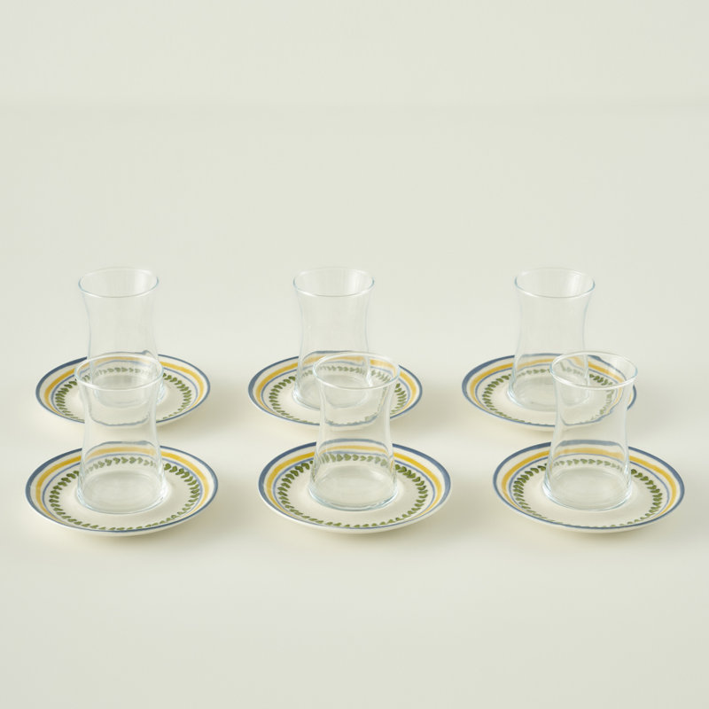 Lemoncello Tea Glass Set With Saucers (6-Piece)