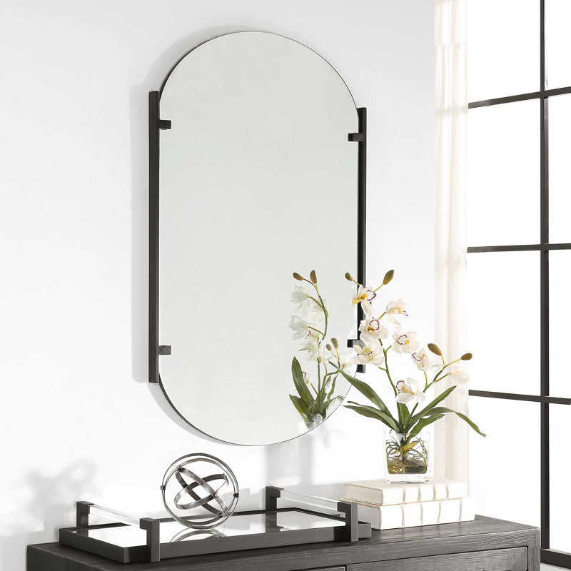 Braian Oval Wall Mirror, Satin Black