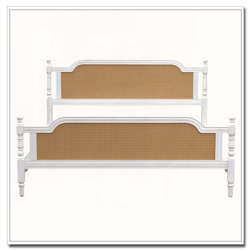 Rattan King Size Bed Frame, Antique White