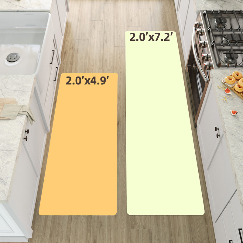 Tapis de cuisine anti-fatigue, Tapis de couloir 2 pi x 7 pi 3 po, Blanc laiteux / bleu