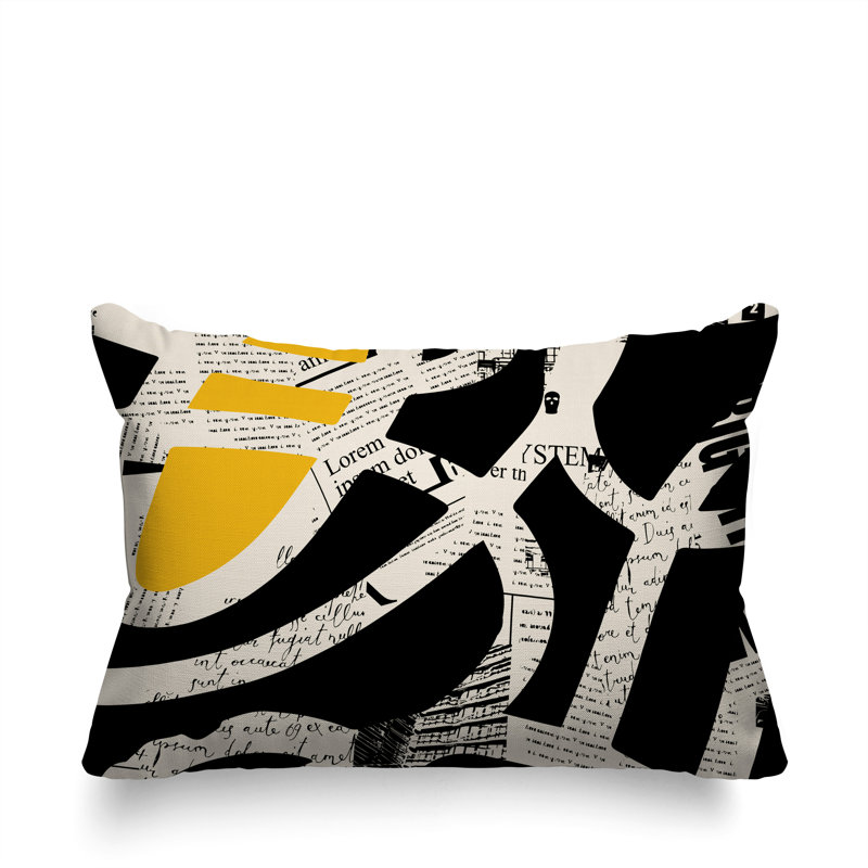 Oreiller rectangulaire réversible intérieur / extérieur Kaya, Jaune / noir / blanc cassé, H 14 po x l 20 po