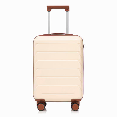 Bagage à carreaux rigide de 20 pouces en ABS à carreaux roulés - Surface résistante aux égratignures, quatre roues multidirectionnelles, avec serrure à combinaison. (Beige)