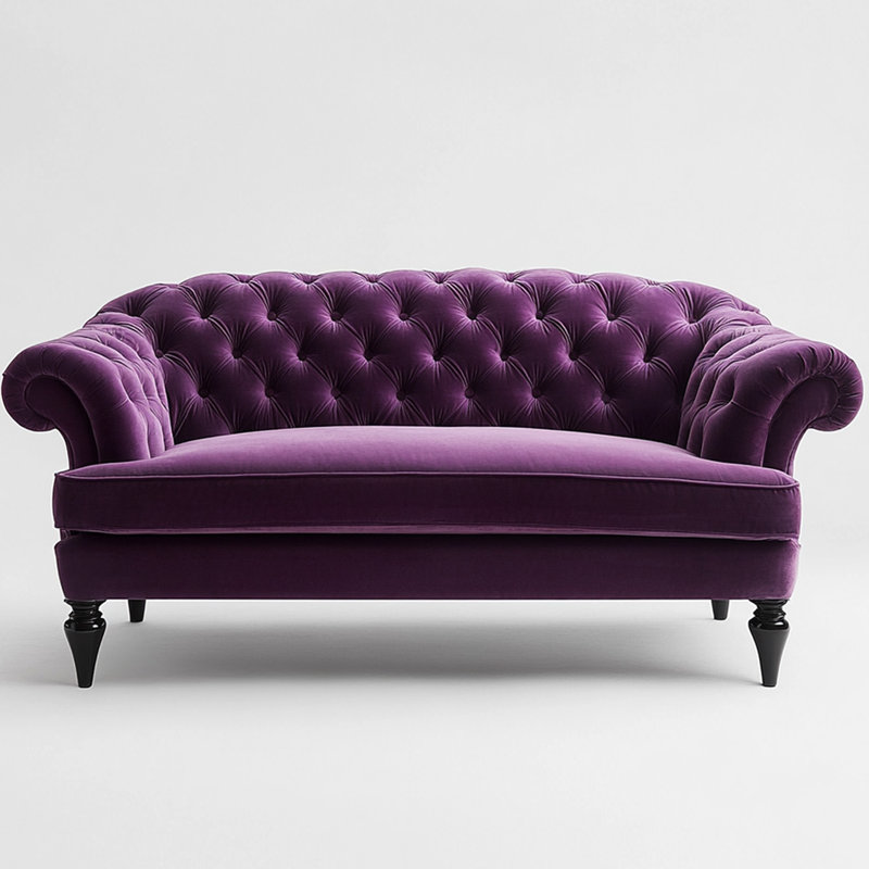 Causeuse Chesterfield en velours mauve foncé