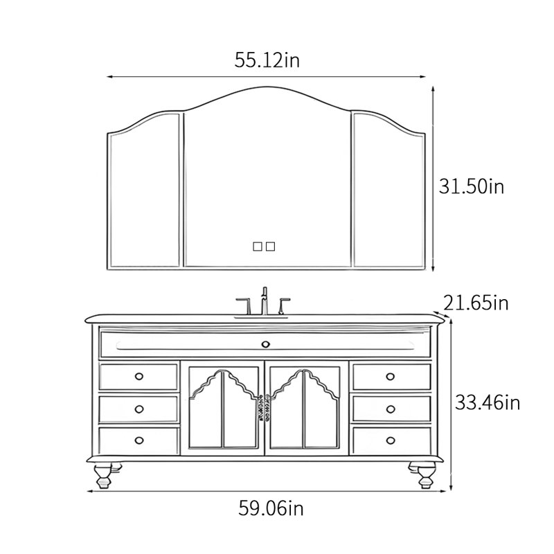 Armoire de salle de bain sur pied de style rétro français, H 33,46 po x l 59,06 po x P 21,65 po, Noir