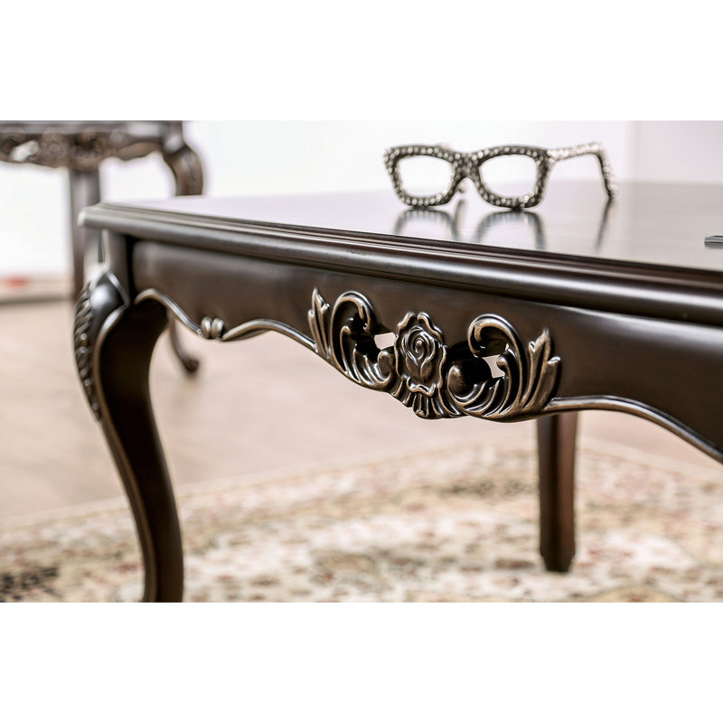 Coffee Table Traditional Style With Curved Legs Carved Design Solid Wood Structure Java