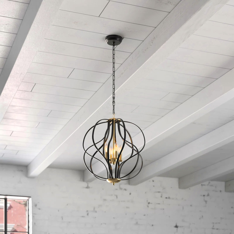Avers 4 - Light Unique Geometric Chandelier Wrought Iron Accents(17.3"), Gold/Black
