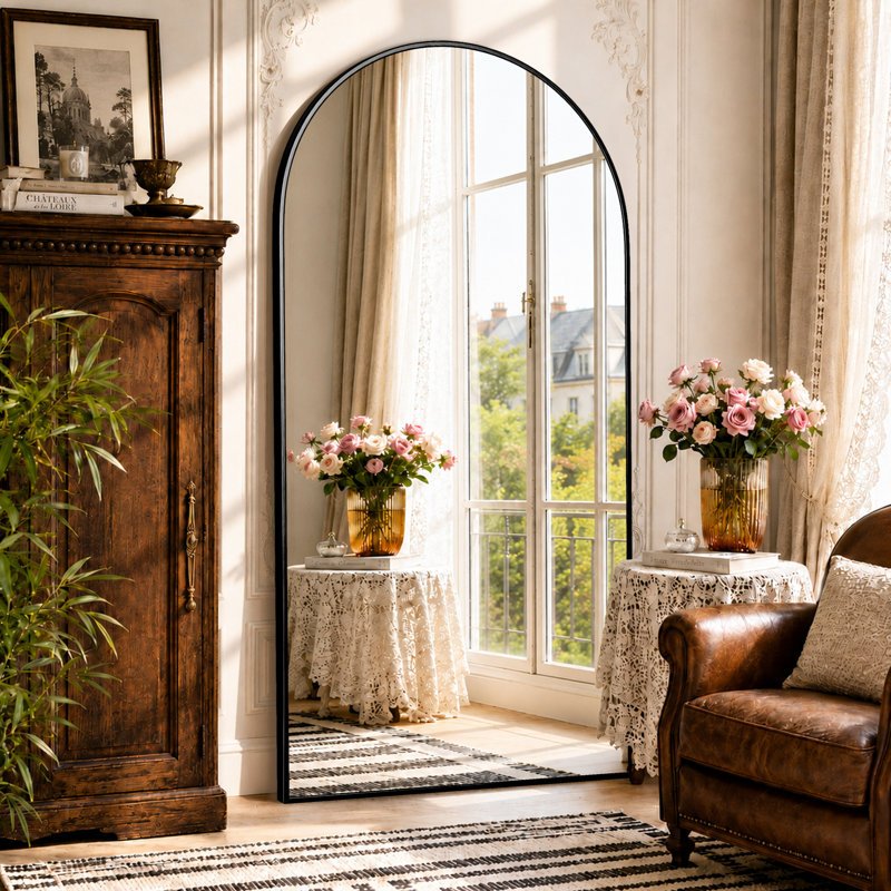 Grand miroir de sol moderne Malesha , Noir, H 71 po x l 32 po