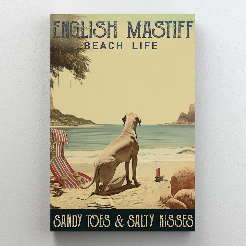 English Mastiff Beach Life - 1 Piece Rectangle Graphic Art Print On Wrapped Canvas, H 14 po x l 11 po x P 1,25 po