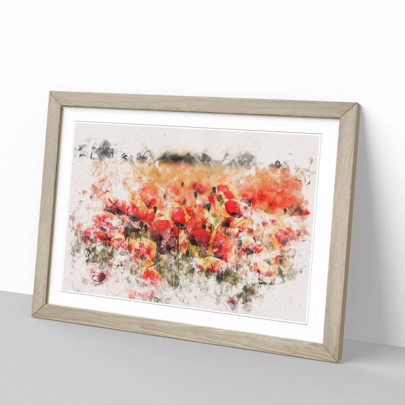 Field of Poppies Vol.1 - Picture Frame Painting, 65cm H x 90cm W x 2cm D, Oak Framed