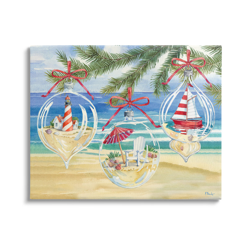 Conception d'art mural en toile The Holiday Aisle® Coastal Christmas Ornaments par Paul Brent, H 16 po x l 20 po x P 1,5 po