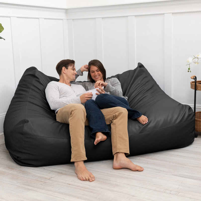 Lozia Loveseat - Large Bean Bag Sofa for Living Rooms, Home Theaters & More - Vegan Faux Leather, Black