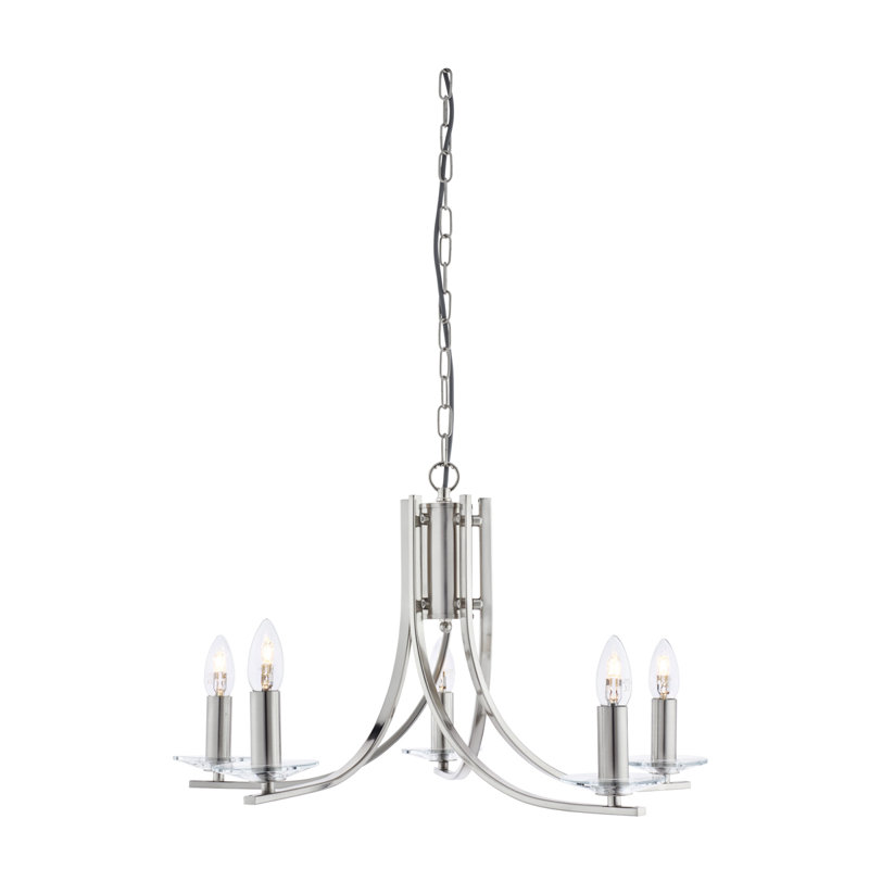 Pamelia 5 - Light Candle Style Chandelier, Satin Silver