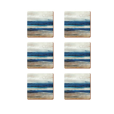 Blue Abstract Cork 6 Piece Coaster Set