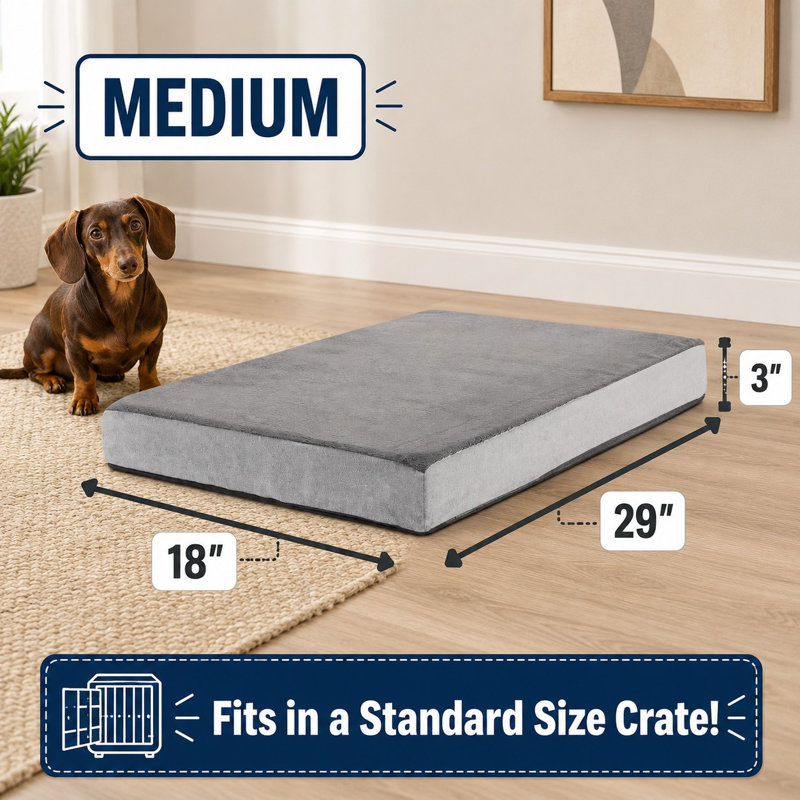 Ce lit orthopédique gris, conçu pour les chiens de taille moyenne, utilise de la mousse à mémoire de forme dans un design confortable et durable, lavable à la machine.