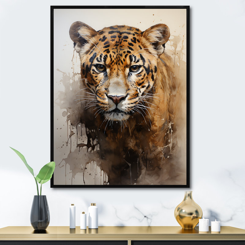 Portrait de majestueux classique Jaguar, Cadre flottant noir, H 32 po x l 24 po x P 1 po