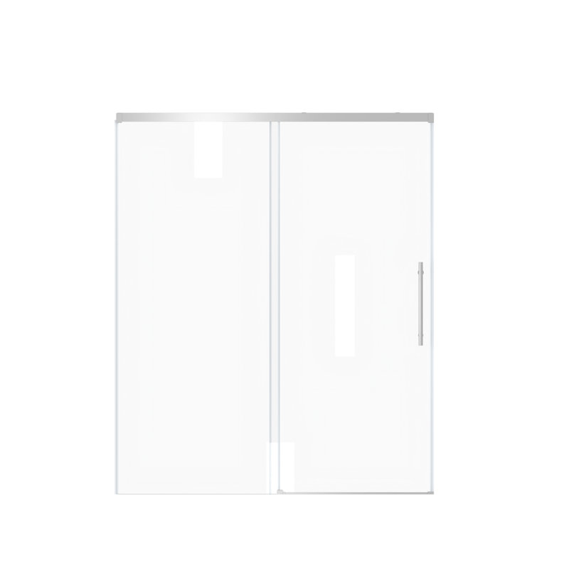 Porte de douche coulissante simple, 60 po x 72 po, verre trempé transparent, conception sans cadre, Chrome chrome