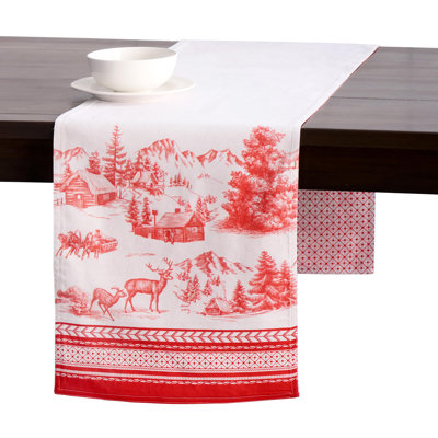 Maison d' Hermine Table runner 100% Cotton Double Layer Table Runners 72 inches long for Thanksgiving Christmas Decorations Home Kitchen Dining Party Wedding (Winter Jouy, 14.5" x 72")