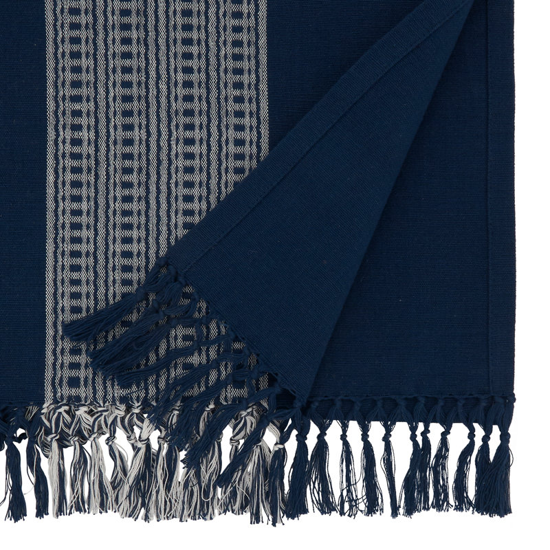 Floral 100% Cotton Table Runner, Navy Blue
