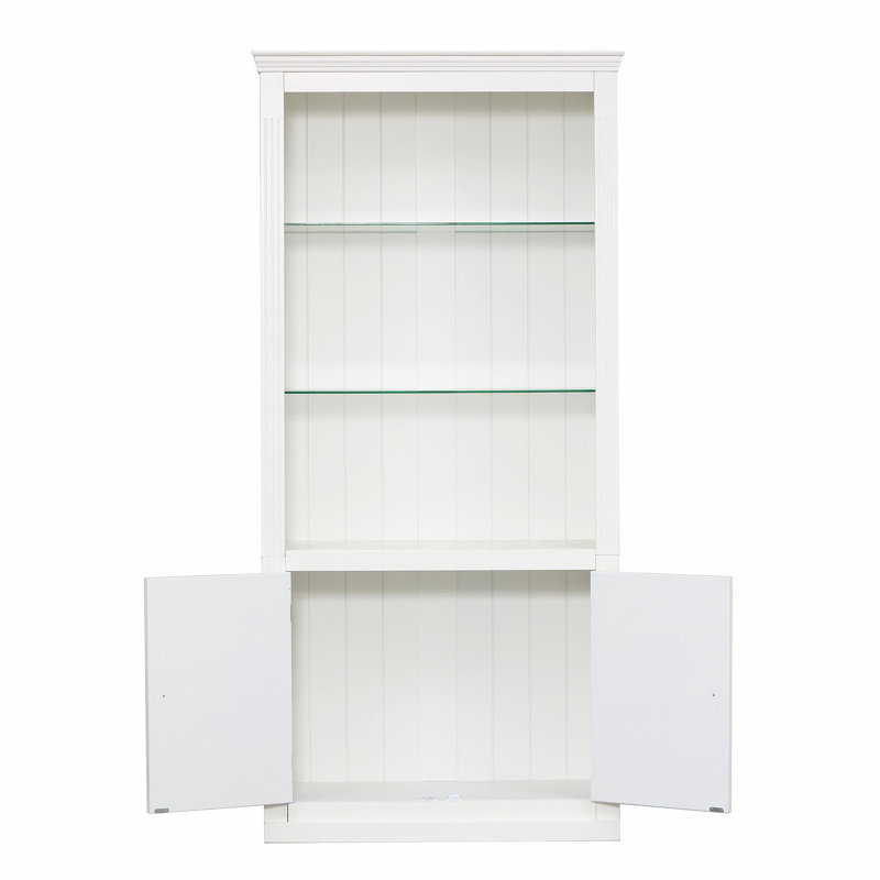 78.75''H 4-Tier Display Shelf, With 5-Colors Dimmable Ceiling Light, Freestanding Farmhouse Bookcases With Storage & Doors, Bookshelf With Adjustable Glass Shelves For Home & Office - White