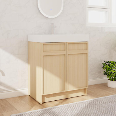 30" Single Sink Freestanding Bathroom Vanity Set, Floor Standing Bathroom Vanity With Resin Basin Sink Top, 2 Doors And 1 Shelf