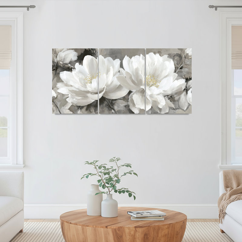«White Magnolia», ensemble de 3 reproductions d'art sur toile tendues