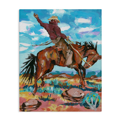 Cowboy on Rearing Horse Canvas Wall Art by Samuel Dixon