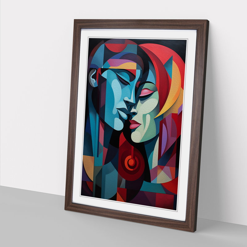 XYZ-FRM-V1223-4388 Lovers Geometric No.4 - Single Picture Frame Print on Wood, 34cm H x 25cm W x 2cm D, Walnut 