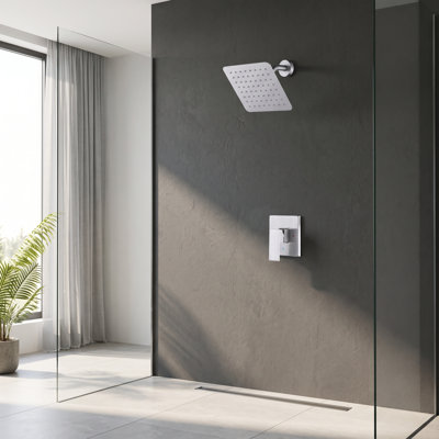 8-Inch Wall-Mounted Single Handle 1-Spray Square Shower Faucet