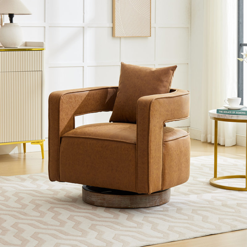 Davidanthony Upholstered Swivel Barrel Chair, Brown Bronzing Suede