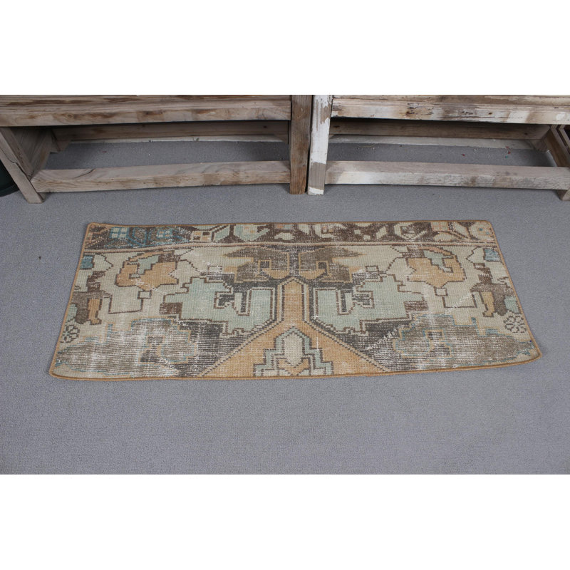 Antique Wool Turkish Rug Perfect for Entryway Accent and Small Floor Mat in Beautiful Oushak Design