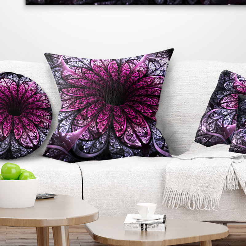 Coussin décoratif floral à fleurs fractales, 16 po x 1 po, Coussin décoratif