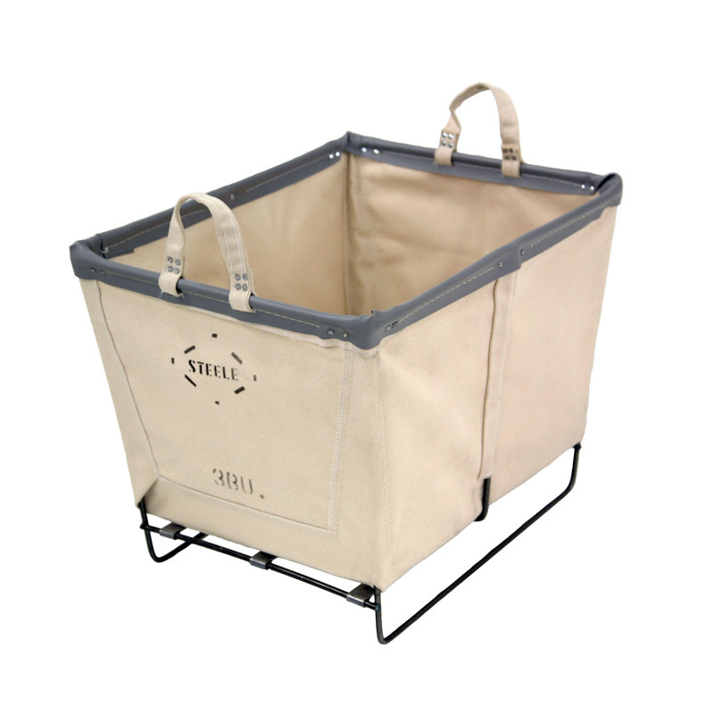 Canvas Small Carry Basket - 3 Bu, Steel Runners, Grey Vinyl