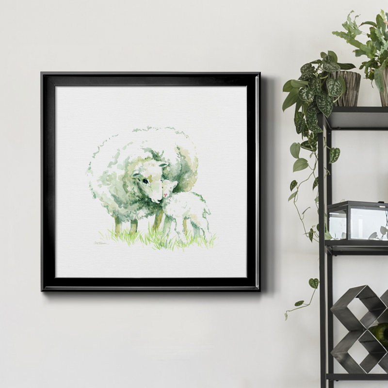 Mouton et agneau - Peinture sur toile encadrée, H 17,5 po x l 17,5 po x P 1,5 po, Cadre noir