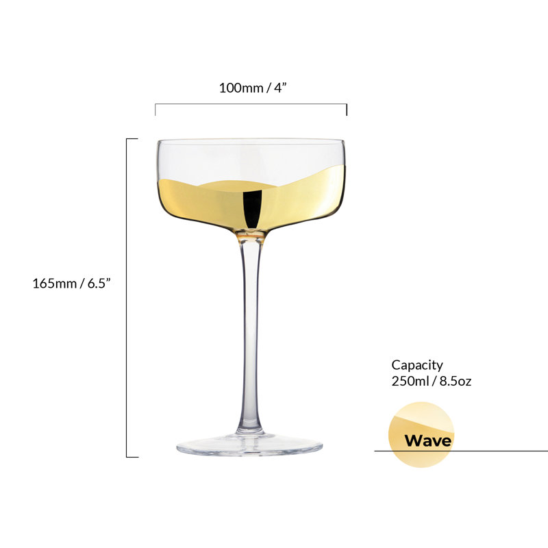 Wave Champagne Coupes, Gold/Clear
