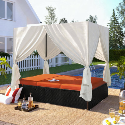 Lit de jour pour patio en osier avec coussins - sièges et auvent réglables, 2 à 6 personnes