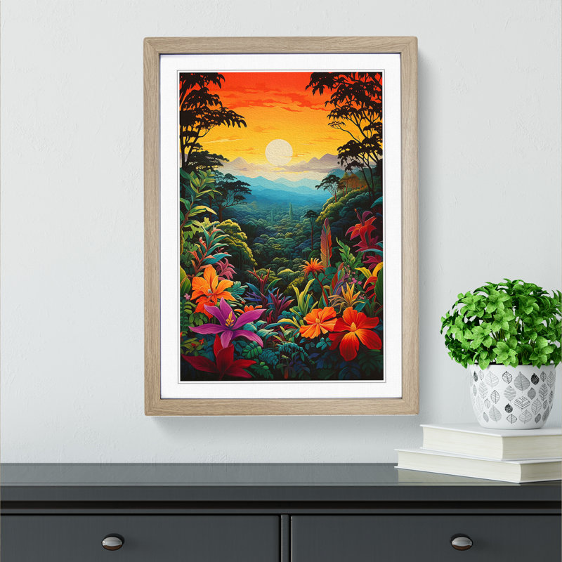 Jungle Colour Field Art - Framed Print, 64cm H x 46cm W x 2cm D, Oak Framed
