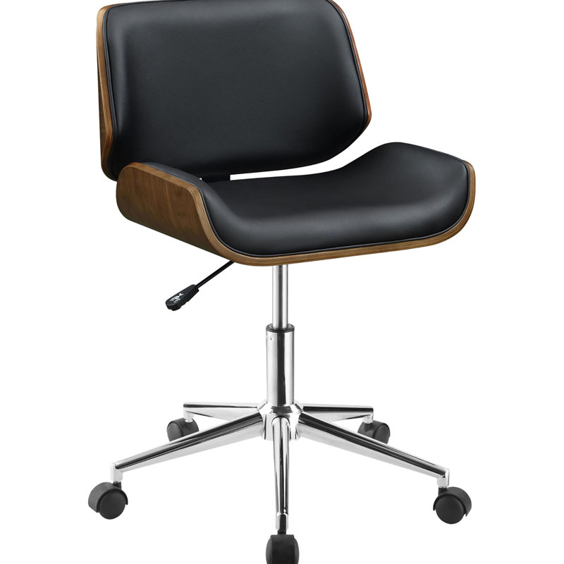 Chaise de bureau noire à hauteur réglable avec garniture en noyer et matériaux durables