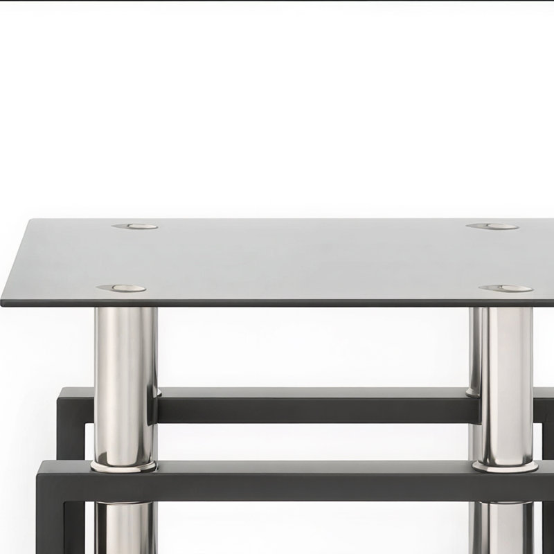 Table de bout en verre trempé avec tablettes de rangement à 2 niveaux