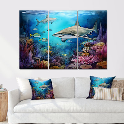 Shark Haven Under Water Peinture I - Shark, ensemble de décoration murale