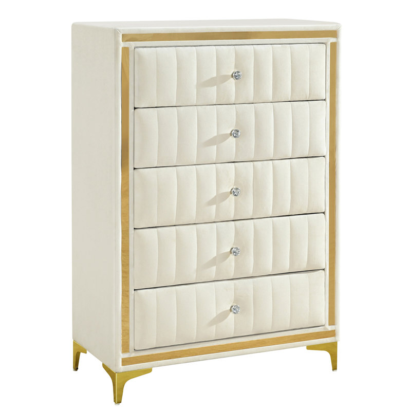 Commode 5 tiroirs Quinlin, Crème