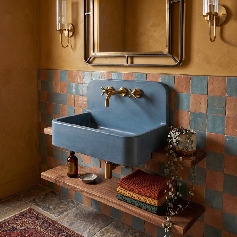 Newterra Handmade Concrete Wall/Vessel 22" Bathroom Sink, Galaxy, 3 Hole