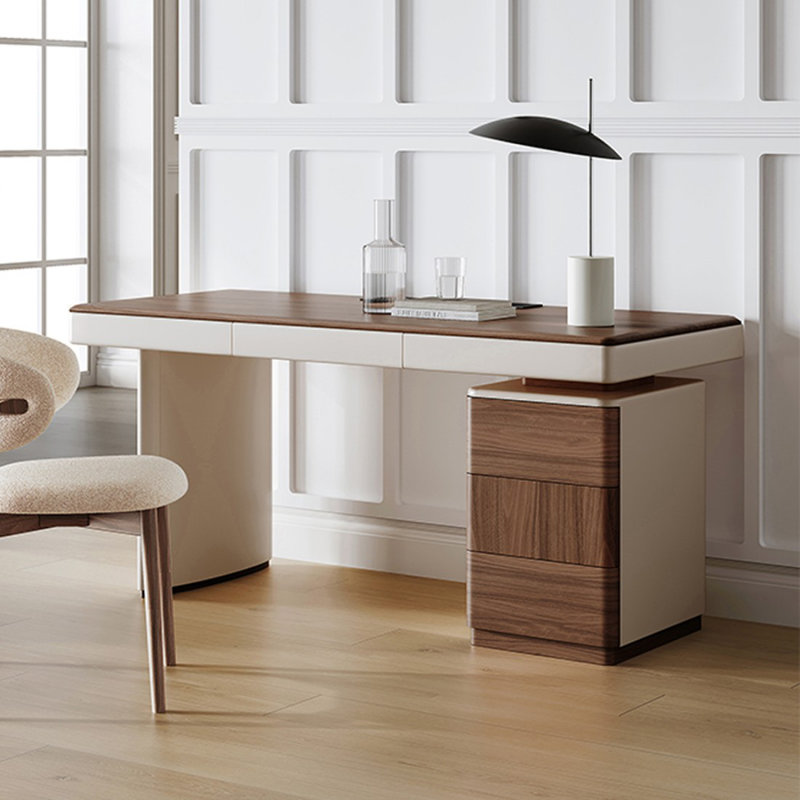 Bureau de direction rectangulaire en bois manufacturé brun noisette, 29.53" H x 55.12" W x 27.56" D