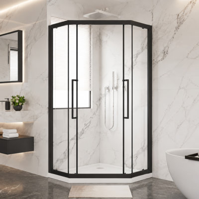 36"x72" Neo-Angle Sliding Shower Enclosure – 1/4" Clear Tempered Glass, Diamond-Shaped Door