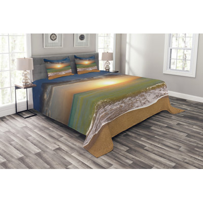 Blue/Brown/Orange Microfibre Bedspread