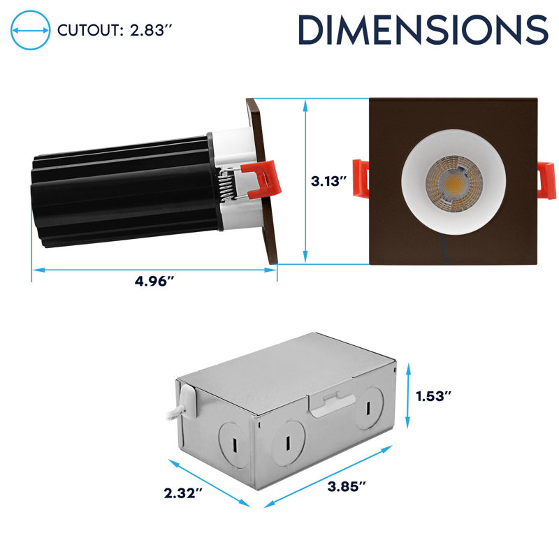 Ensemble de 2 po LUXRITE Éclairage encastré à DEL, lumière Canless à régression profonde, garniture interchangeable ronde blanche et carrée en bronze, 5 TCC, 1000 lm, 15 W, intensité variable, paquet de 6