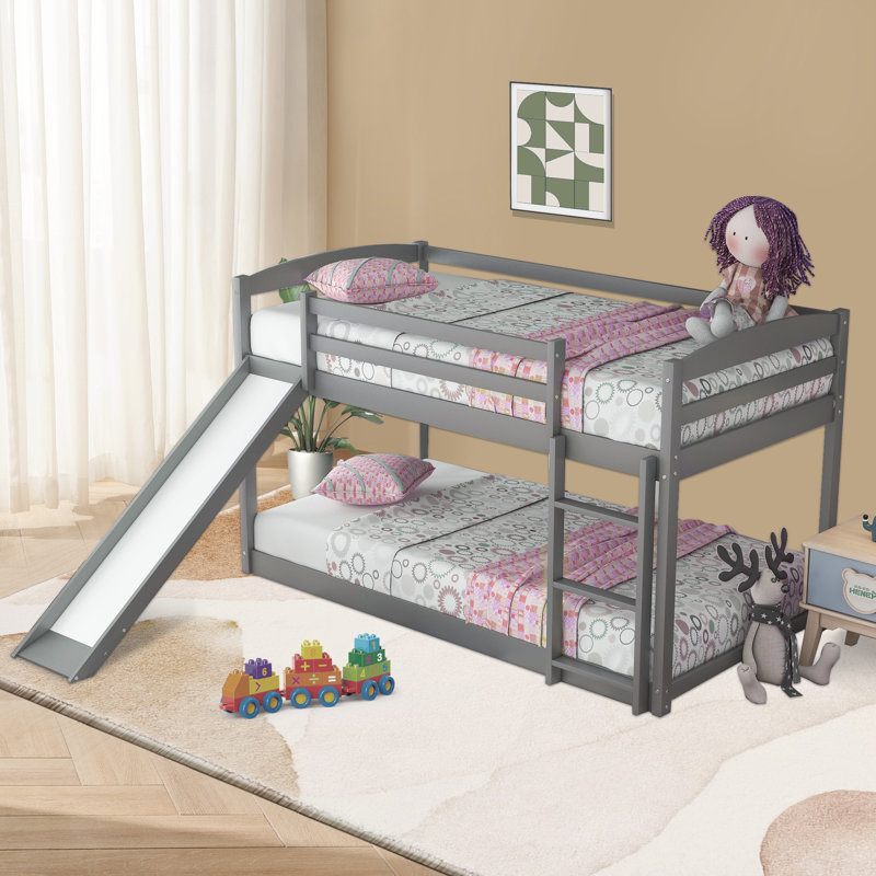 Sturdy Wood Bunk Bed With Ladder And Slide - Safe, Space-Saving And Fun For Kids - No Box Spring Required - Easy Assembly